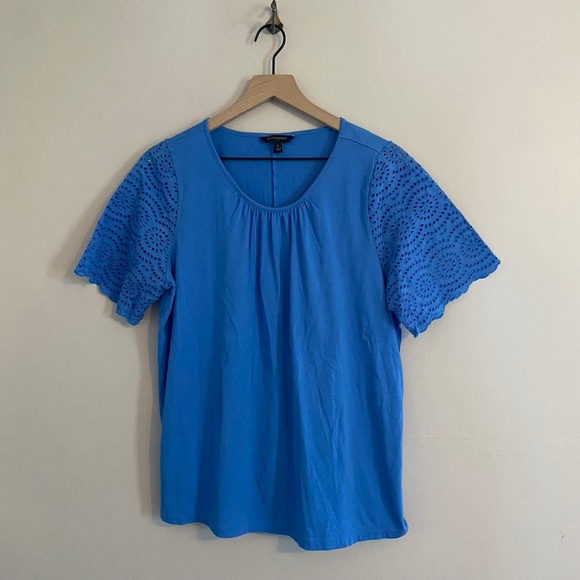 Banana Republic Eyelet-Sleeve T-shirt, Lapis Blue, Size Large. - Picture 3 of 6